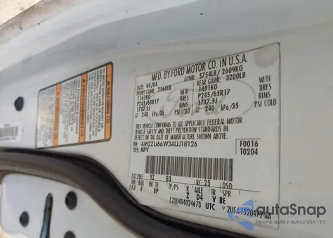 2004 Mercury Mountaineer из США, поврежденный, VIN 4M2ZU66W34UJ18126